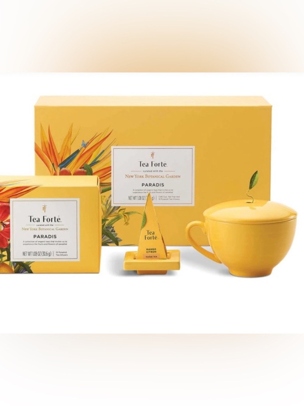 Tea Forte Paradis NY Botanical Gardens 3-Pc Tea Gift Set with 10 Pyramid Teabags
